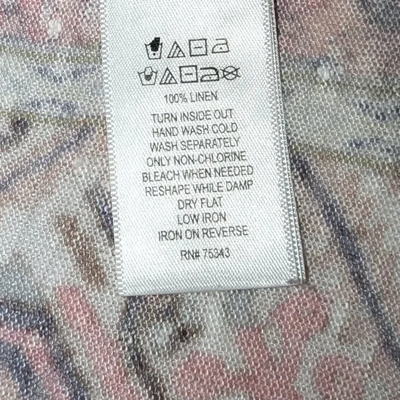 Rachel Zoe | 100% Linen Tassel Tank Top Pink & Beige Motif | Size Medium - Picture 9 of 11